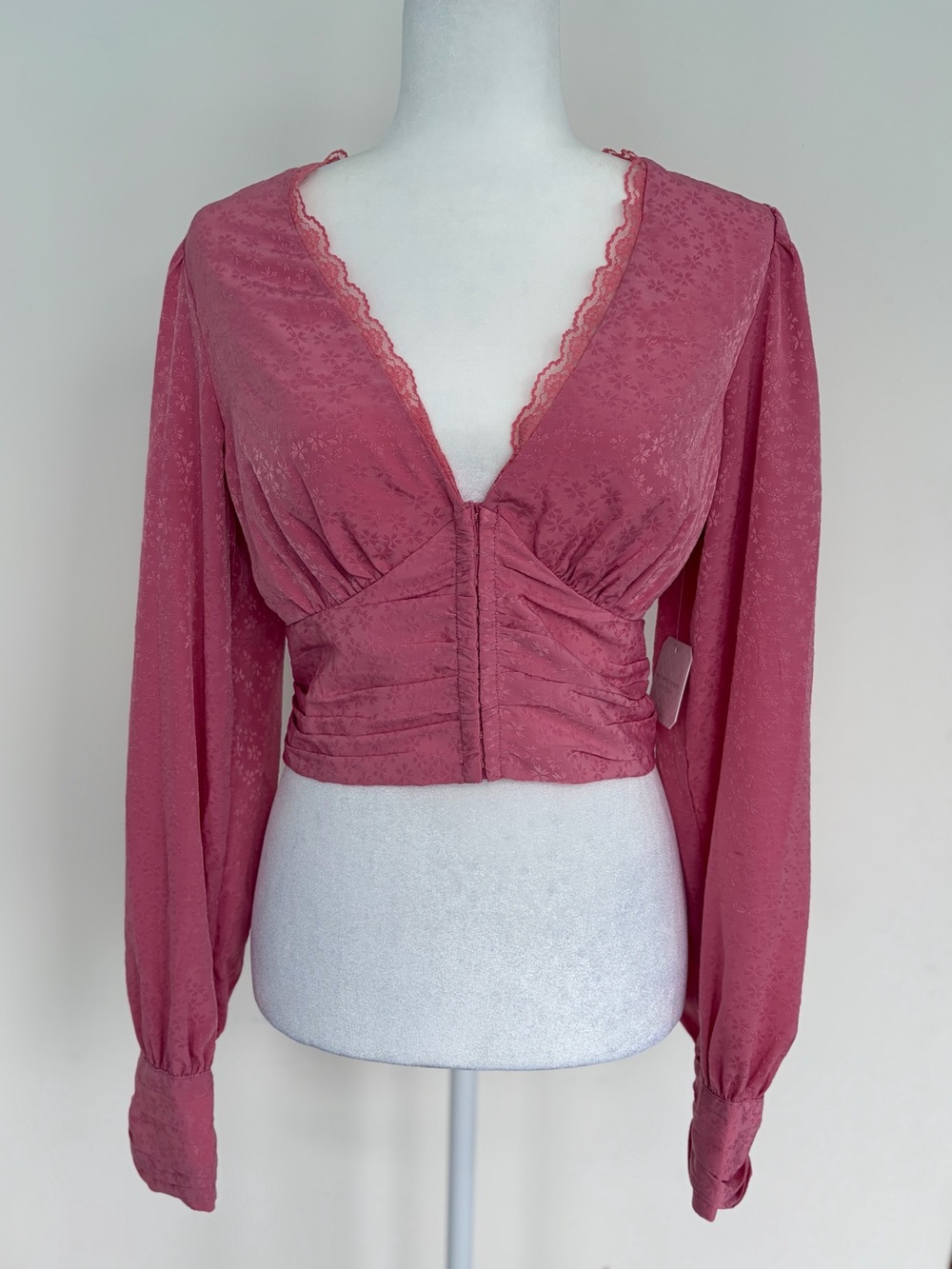 NWT Altar’d State Bria Satin Corset Blouse Pink Floral XL